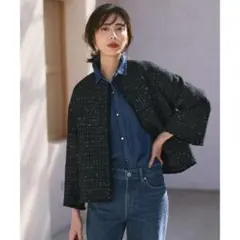 GIOLICA ノーカラー ツイード ジャケット 38