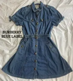 美品✨バーバリー　ノバチェック　ベルト　ロゴボタン　フレアデニムワンピース　38