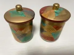 九谷焼 蓋付組湯呑 色絵連山 2点セット