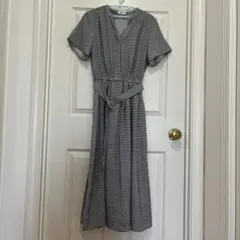 ロングワンピース　チェック　半袖