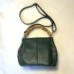 バンブーハンドル ショルダーバッグ ダークグリーン