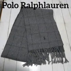 ポロ・ラルフローレン　刺繍入り　リバーシブルマフラー　グレー&チェック