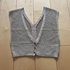 メッシュニットベスト Vネック グレー