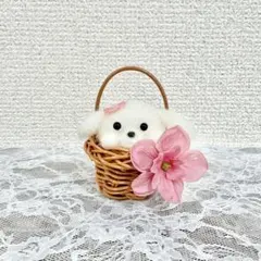♡羊毛フェルト カゴ入りワンちゃん♡ マスコット ぬいぐるみ 犬 花 籠②のサムネイル