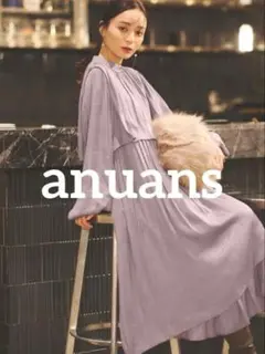 anuans ギャザーボリュームティアードワンピース バルーンスリーブ ロング