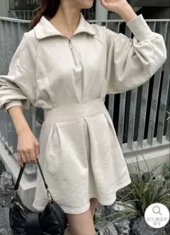 Chico ハーフジップフレアスウェットミニワンピース