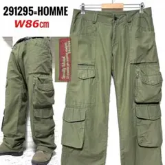 291295=HOMME 綿麻 マルチポケット ミリタリーカーゴパンツ