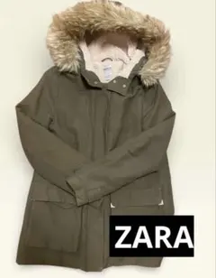 ZARA モッズコート　オリーブ色 ファー付きフード