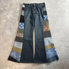 リメイクデニム パッチワーク フレアパンツ マルチカラー vol.233