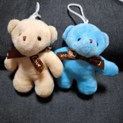 くまぬいぐるみ 2個セット ベージュ×水色のサムネイル