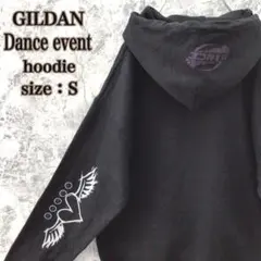 S246 US古着ギルダンDXダンスイベント全面プリントロゴフーディーパーカー