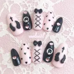 ‪‪❤︎‬ No.14 量産型 地雷系 リボン ピアス 羽 ネイルチップ ‪‪❤︎‬