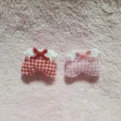 赤ちゃんお洋服2着セット　チェック赤色桃色　ハンドメイド