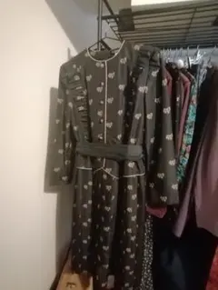 リボン柄昭和レトロ古着屋購入プリーツワンピース