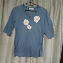 INGEBORG フラワープリント Vネック 5分袖Tシャツ