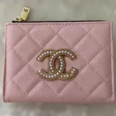 CHANEL ノベルティ　パール装飾 CCロゴ 二つ折り財布　ピンク