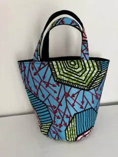 NO625 アフリカン バケツ型 丸底トートバッグ　箔プリント