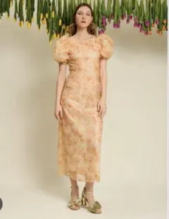 フラワープリント パフスリーブ マキシドレス