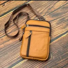本革 メンズ スマホバッグ ショルダーバッグ ウエストポーチ ライトブラウン