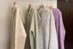 フード付きニットセーター 4色展開