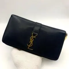 サンローラン 長財布 ラウンドファスナー カサンドラ YSL 金具 レザー 革