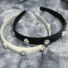 ブラック オフホワイト カチューシャ 2本セット 地雷系 フレンチガーリー系