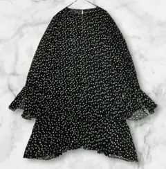 未使用級✨Theory ワンピース ドット 星柄 シルク シアー フリル 黒 M