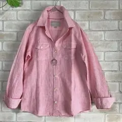 BANANA REPUBLIC 綿　リネン　長袖ブラウス　ピンク　ストライプ