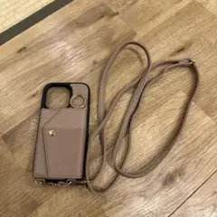 iPhone用 ショルダーケース ミラー付き グレージュ