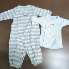 【ミキハウス2着セット】長袖ツーウェイオール　ドレスオール　カバーオール　短肌着