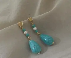 ターコイズとパールのドロップピアス