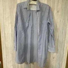 ZARA BASIC 青と白のストライプ 長袖シャツ