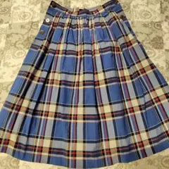 INED プリーツスカート 青系チェック