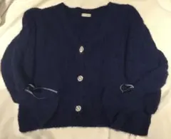 アクシーズファム　もこもこカーディガン　ニット　ネイビー　フリル　リボン　姫系
