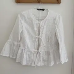 ZARA ZARA ホワイト　ブラウス　カーディガン　夏　レース　リボン