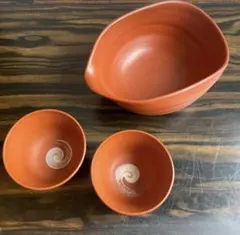 常滑焼 作家もの 朱泥 湯呑み2客 湯冷まし 在銘和歌　茶器　煎茶のサムネイル