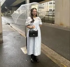 bubble sleeve jacquard dress ライトブルーL