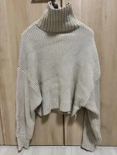 【美品】titivate ベージュ/タートルネック/クロップドニット/ショート丈