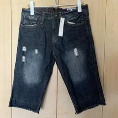 h セマンティックデザイン　デニムハーフパンツ　パイソン　ダメージ加工のサムネイル