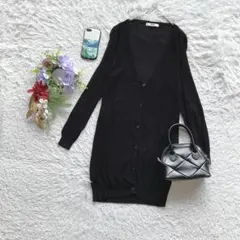 ✨未使用✨ オゾック カーディガン 長袖 ロング 透け編み M シンプル 黒のサムネイル