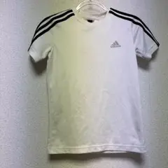 adidas ホワイト Tシャツ 3本ライン　140 人気　　シミあり　スポーツ