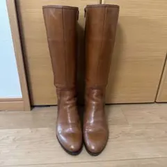 ブラウンレザー ロングブーツ 中ヒール