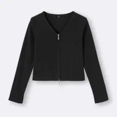 GU リブダブルジップVネックカーディガン XL