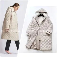 【yori】完売品　ボア付き キルティングコート　ロングコート　フーディー　F