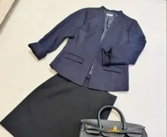 未使用●GLACIER●ツイードノーカラージャケット●濃紺 ネイビー●LLサイズ