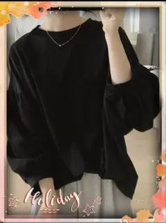 ポワン袖とショート丈でふんわり着れる❤ソリッドクルーネックTシャツ