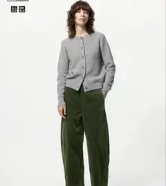 コーデュロイカーブパンツ　丈短め　グリーン　L 新品未使用