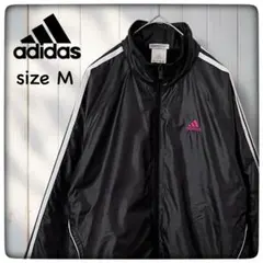 アディダス ジップアップ ブルゾン M ブラック×ピンク【古着】