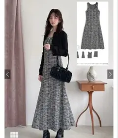 グレイル カットツイードノースリーブロングワンピース L