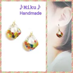 No.622-B 琉球ガラス・カラフルMIX☆レジン☆ピアス・イヤリング